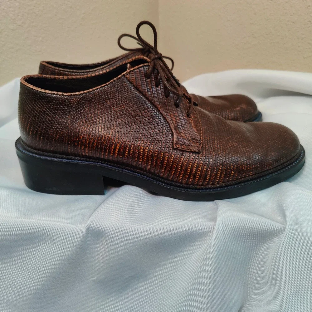 Vintage DKNY Genuine Lizard Leather Derby Shoes Brown Italian Designer Dress 11